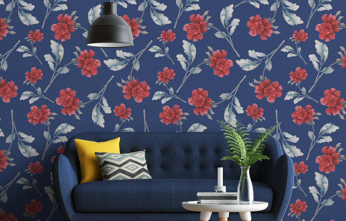 blue-wallpaper-with-red-peony