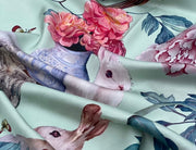 Triangle Silk Scarf - Bunnies and Peonies