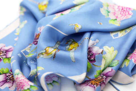 Silk Scarf - Blue Meadow - The Peony Girl