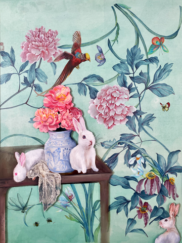 Fine Art Prints: "Bunnies & Peonies"